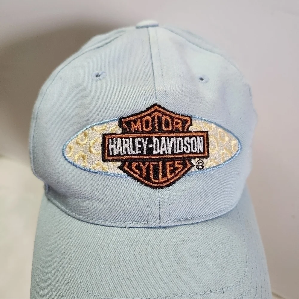 VINTAGE Harley Davidson H-D Motorcycle Light Blue Baseball Hat Cap Kids Youth